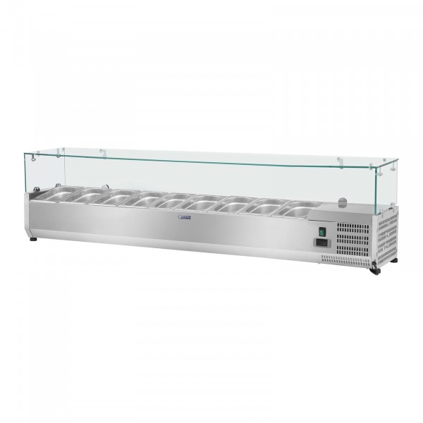 Kühlaufsatzvitrine - 200 x 39 cm - 9 GN 1/3 Behälter - Glasabdeckung