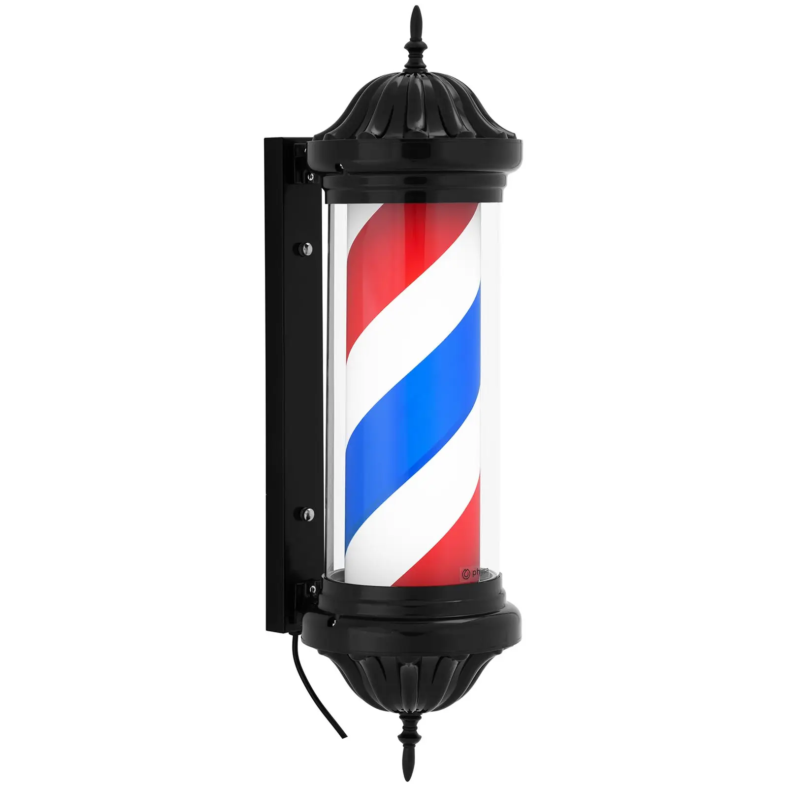 Barber Pole - rotierend und beleuchtet - 380 mm Höhe - 31 cm Wandabstand - schwarze Fassung