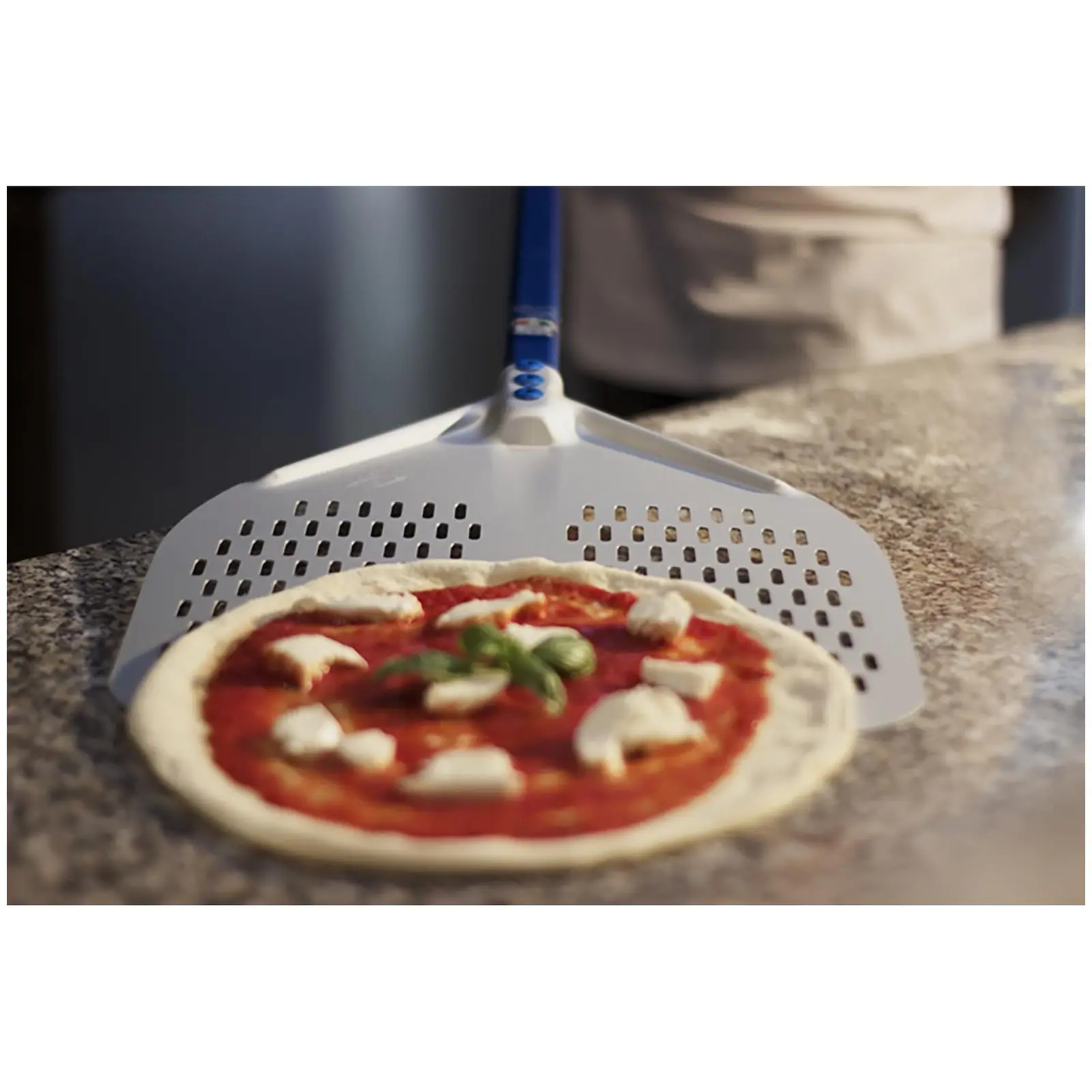 Pizzaschaufel - 36 x 36 cm - perforiert - Griff: 120 cm - Aluminium (eloxiert)