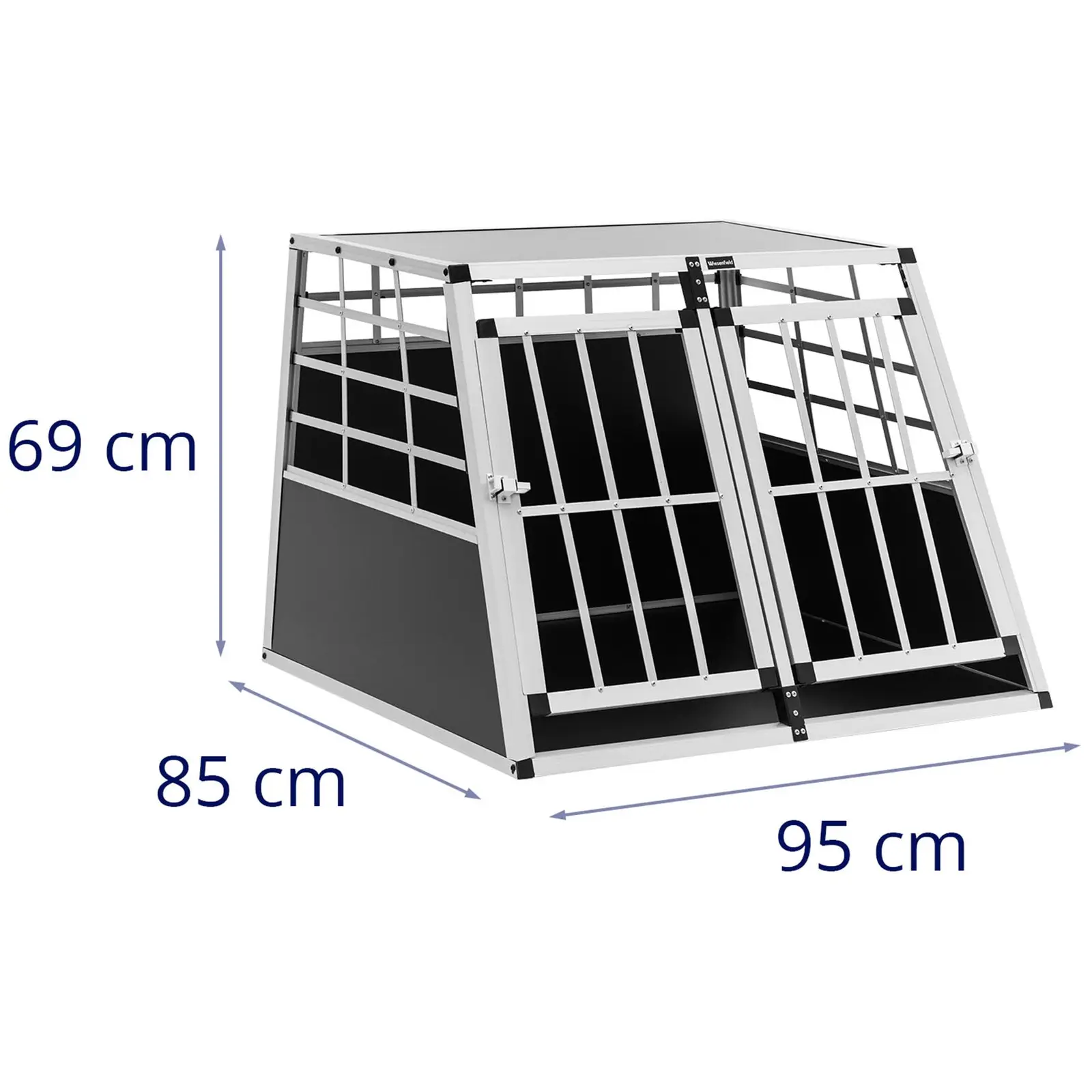 Hundetransportbox - Aluminium - Trapezform - 85 x 95 x 69 cm