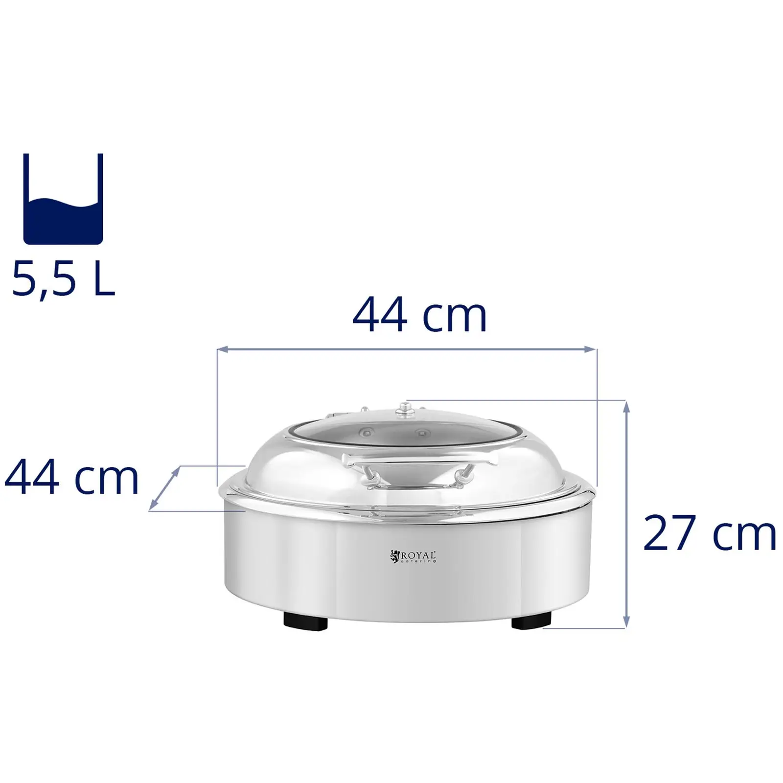 Chafing Dish - rund mit Sichtfenster - Royal Catering - 5,5 L