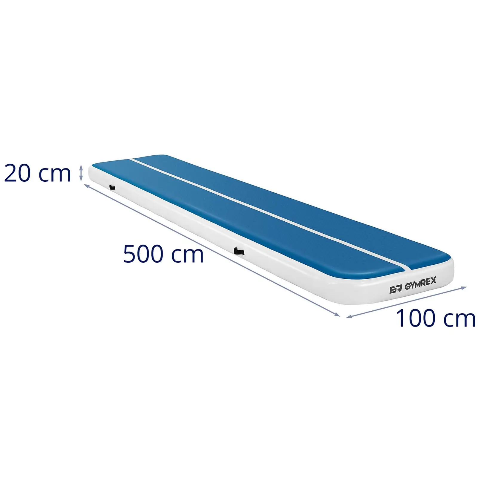 Aufblasbare Turnmatte - 500 x 100 x 20 cm - 250 kg - blau/weiß