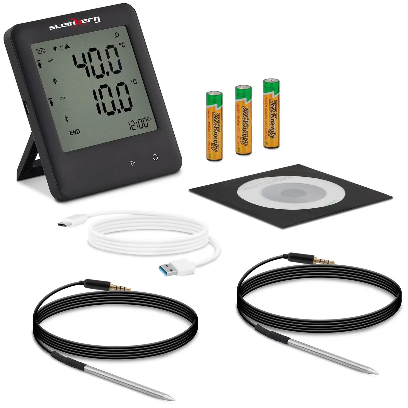 Datenlogger Temperatur - LCD - -200 bis +250 °C - 2 externe Sensoren