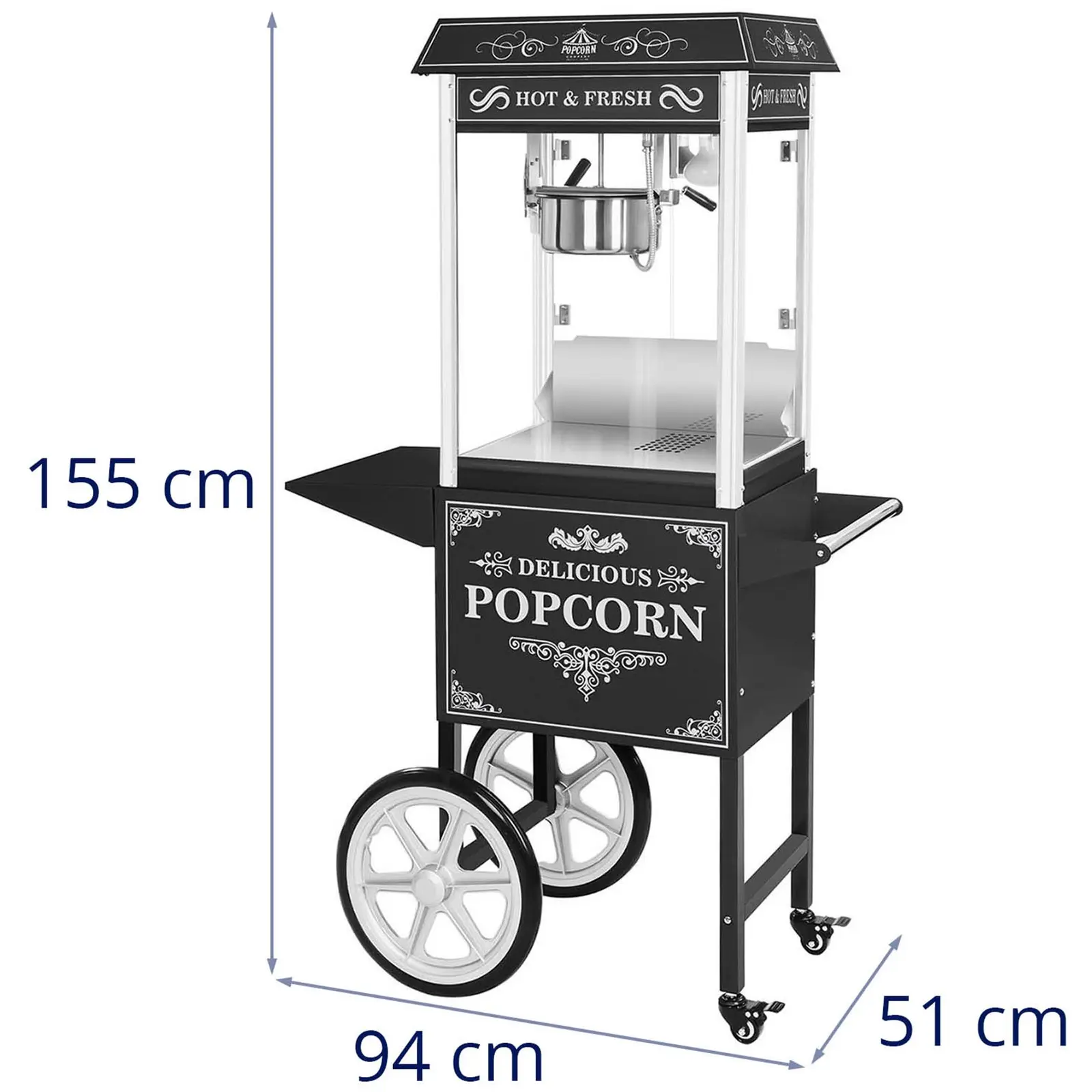 Popcornmaschine mit Wagen - Retro-Design - schwarz - Royal Catering 