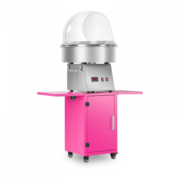 Zuckerwattemaschine Set mit Unterwagen und Spuckschutz - 52 cm - Edelstahl/pink