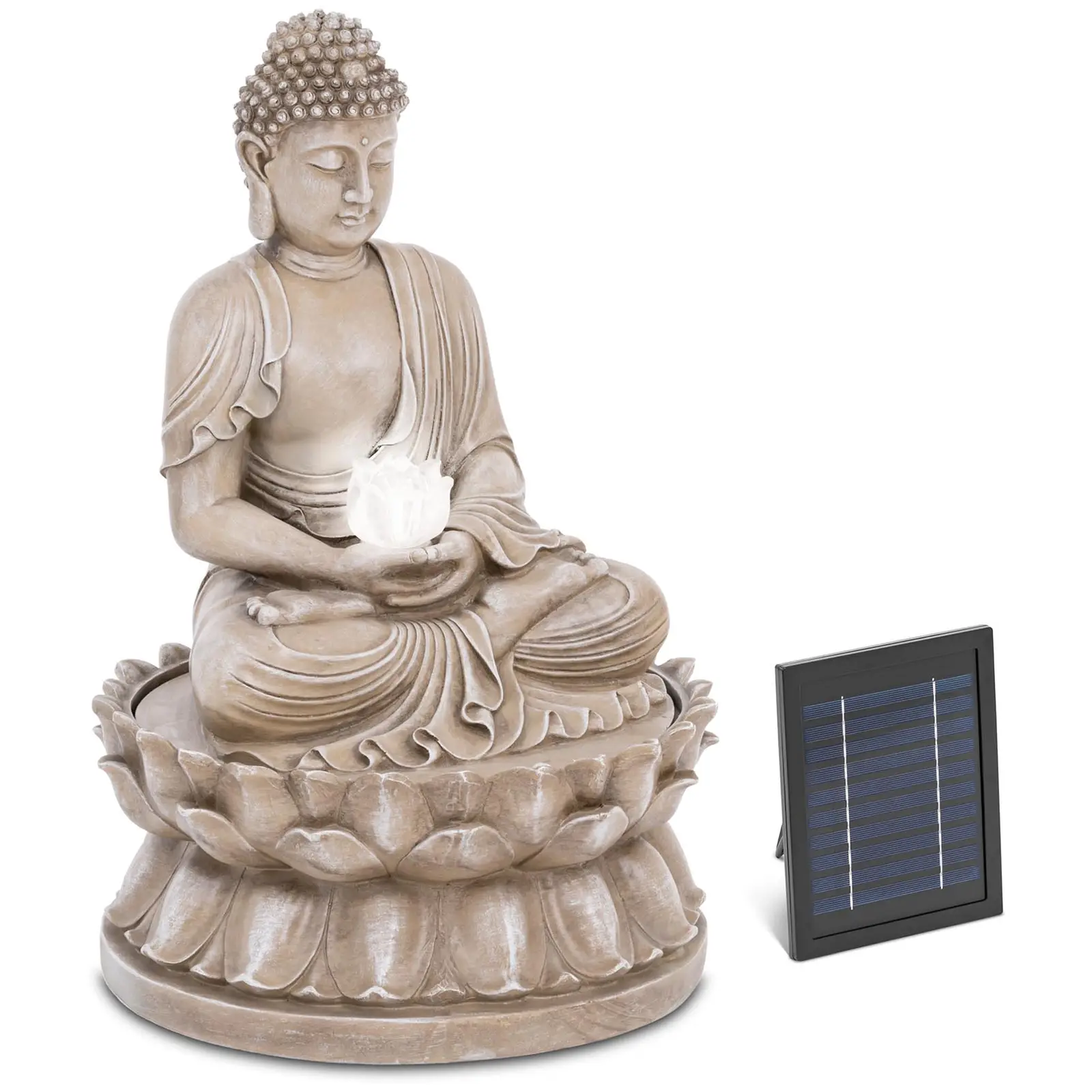 Solar Gartenbrunnen - sitzende Buddhafigur - LED-Beleuchtung