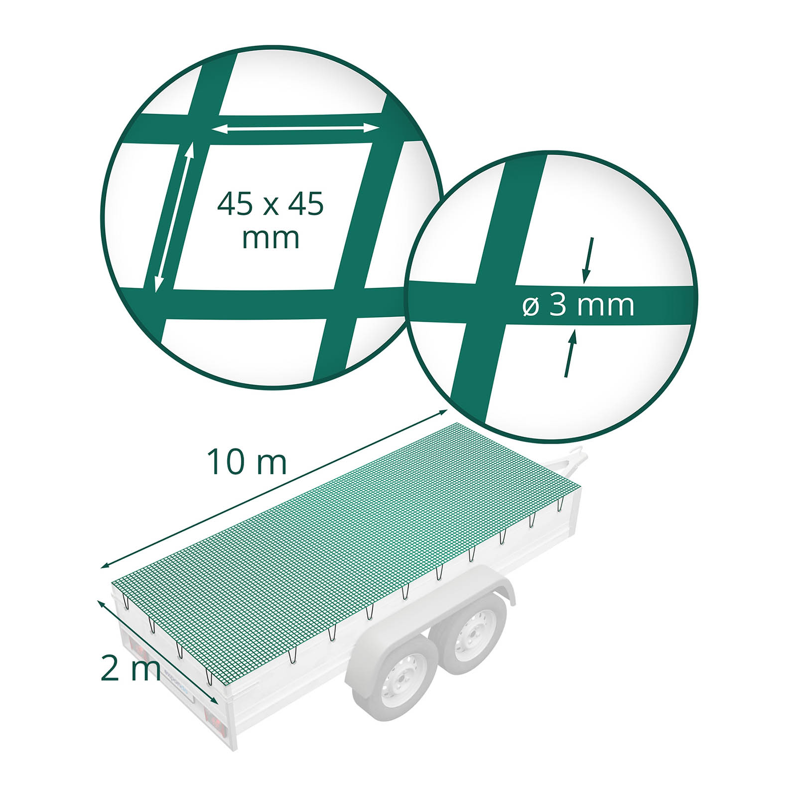 Anhängernetz - 2 x 10 m - Maschen 10 x 10 cm