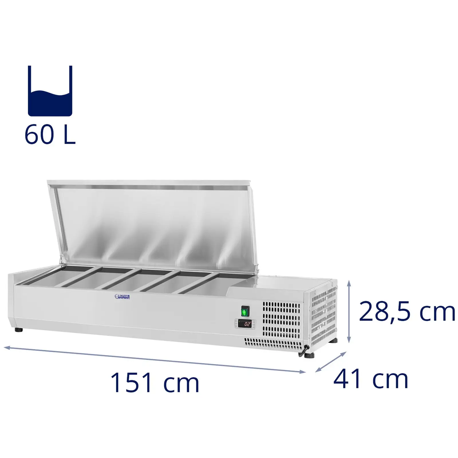 Kühlaufsatzvitrine - 150 x 39 cm - 5 GN 1/3 und 1 GN 1/2 Behälter